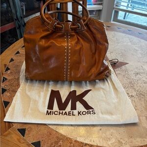 Michael Kors Brown Leather Studded Tote • Soft Leather • MK Charm